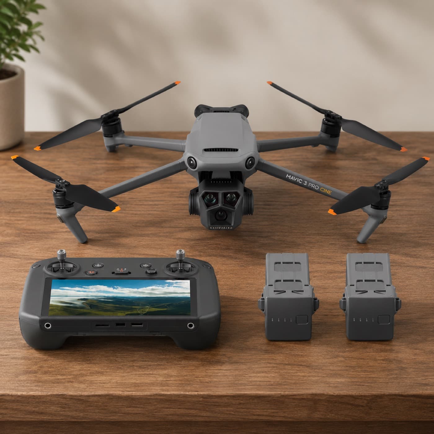 Cinema drone with controller and spare batteries