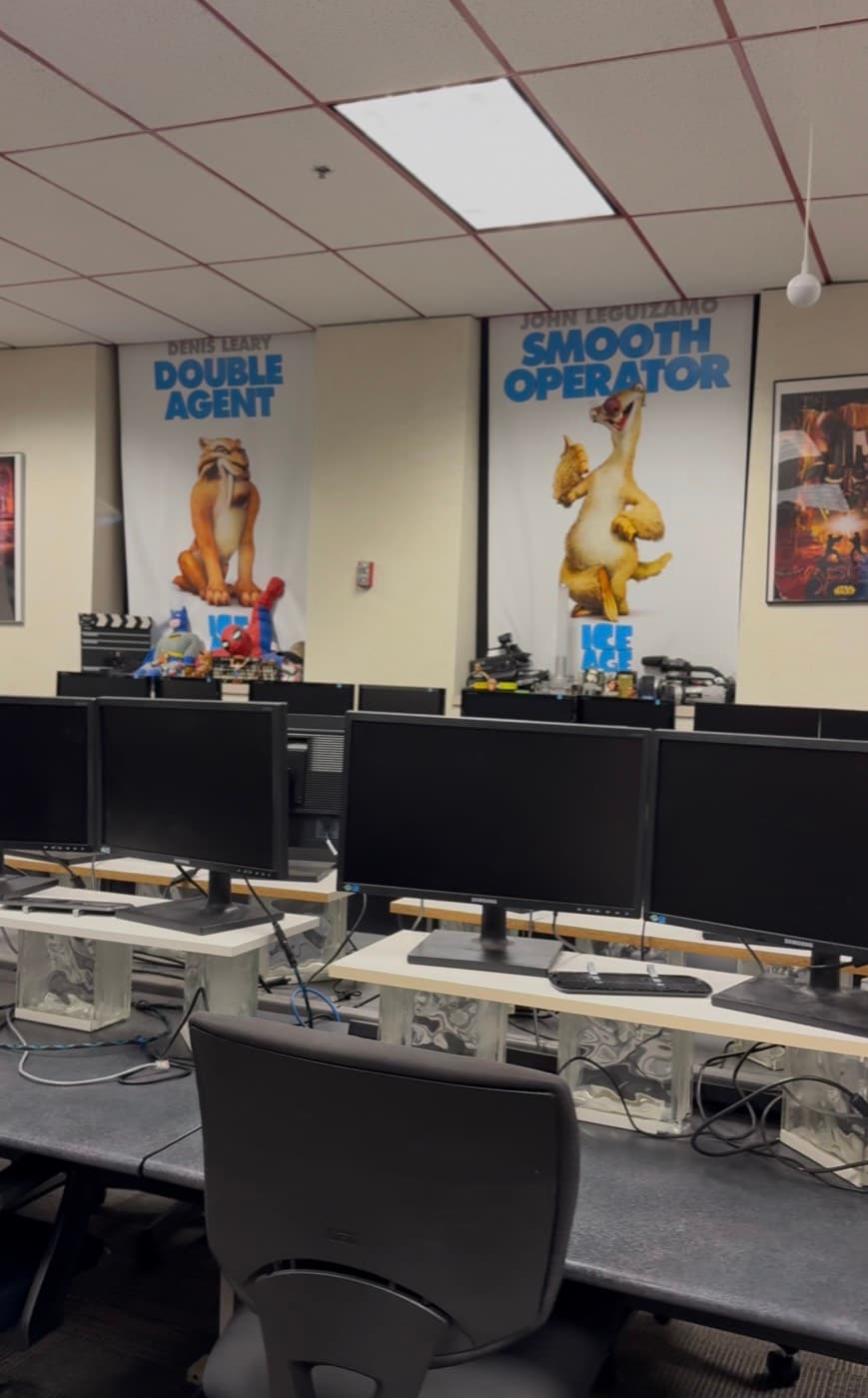 Rows of workstations in the Digital Media Institute lab